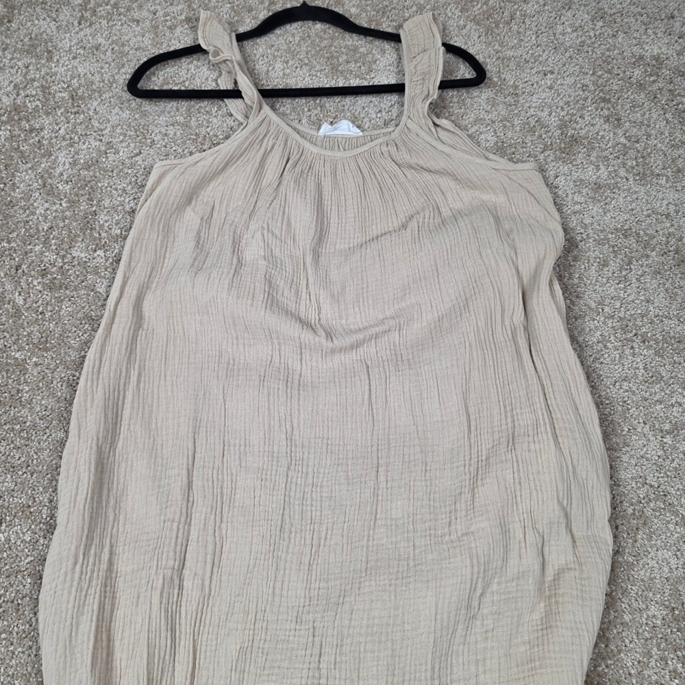 CJLA Carly Jean Los Angeles Crinkle Gauze Tiered Maxi Dress Beige M - Picture 8 of 9